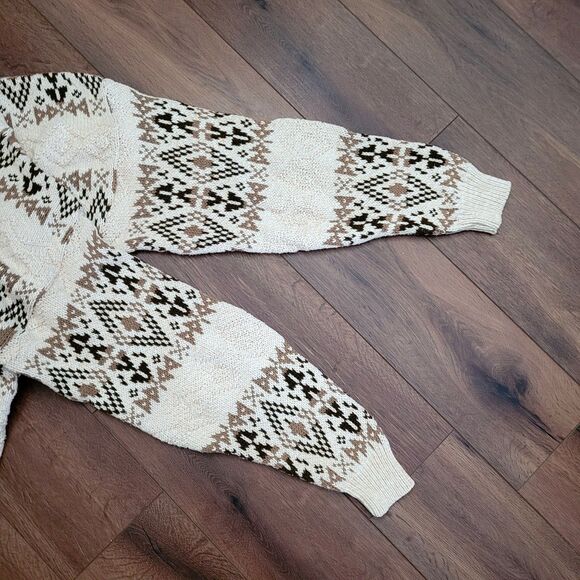 Vintage 90s Y2K Fair Isle Sweater Mens L Van Heusen 100% Cotton Cream Brown USA - Picture 8 of 14